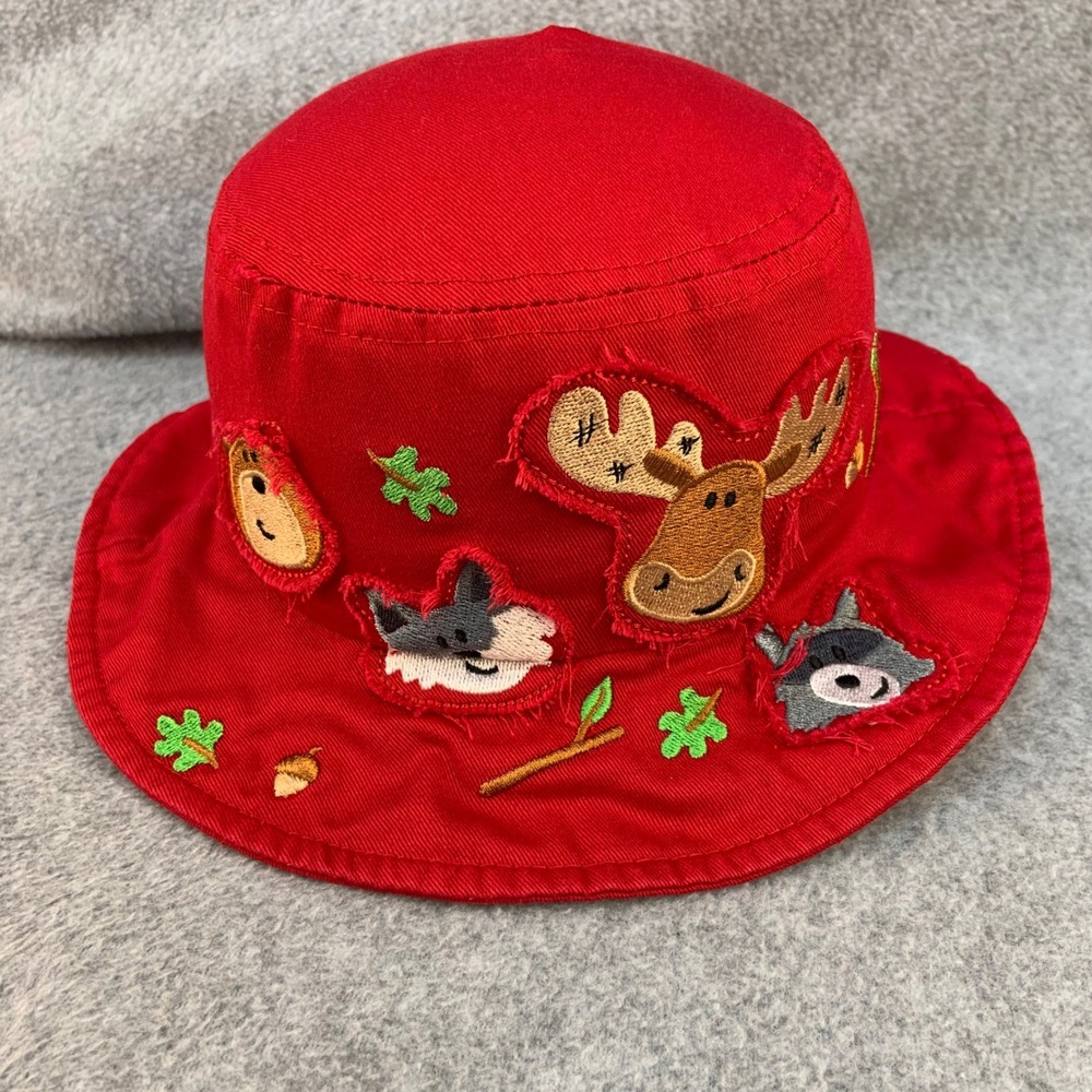 Yellowstone National Park Animal Patch Kids Red Julie + Joe Bucket Hat OS